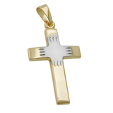 9K Gold Bicolour Cross Pendant with Matt Rhodium Accent