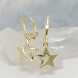 9K Gold Leverback Earrings with Frosted Star and Zirconia Accents