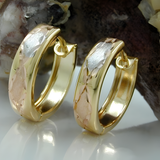 Boucles d'oreilles créoles classiques en diamant tricolore - Or 9 carats (à charnière)