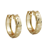 9K Gold Hinged Hoop Earrings with Diamond-Cut Leaf Pattern