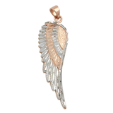 Pendentif aile d'ange en or rose 9 carats bicolore avec détails taille diamant