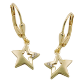 9K Gold Leverback Earrings with Frosted Star and Zirconia Accents